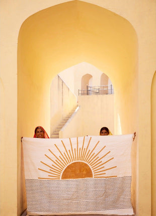 Powered By People Rising Sun Linen Throw