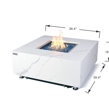 Elementi Plus Bianco White Marble Porcelain Fire Table