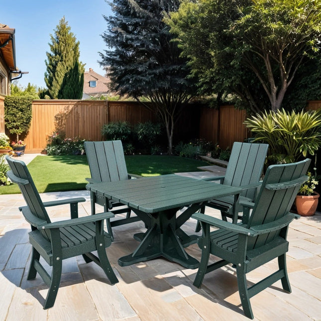 Best Adirondack Chair Co. 5 Piece Solid Wood Dining Set - Pedestal Table
