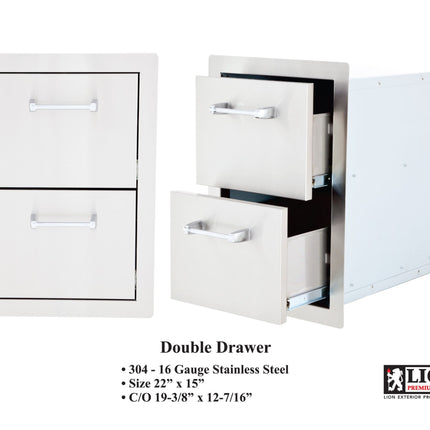 Lion Premium Grills 15-Inch Double Access Drawer
