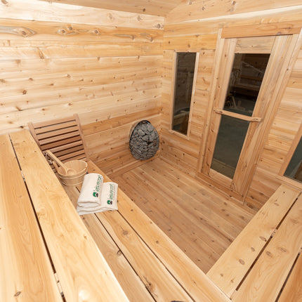 Leisurecraft Canadian Timber Georgian Cabin Sauna with Porch - Electric Heater Options