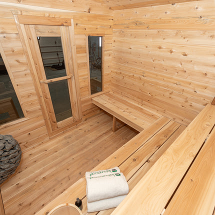 Leisurecraft Canadian Timber Georgian Cabin Sauna with Porch - Electric Heater Options