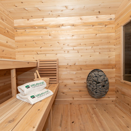 Leisurecraft Canadian Timber Georgian Cabin Sauna with Porch - Electric Heater Options
