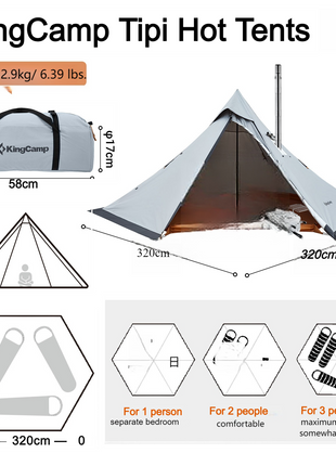 KingCamp Tipi Hot Tents with Stove Jack for 1-2 People