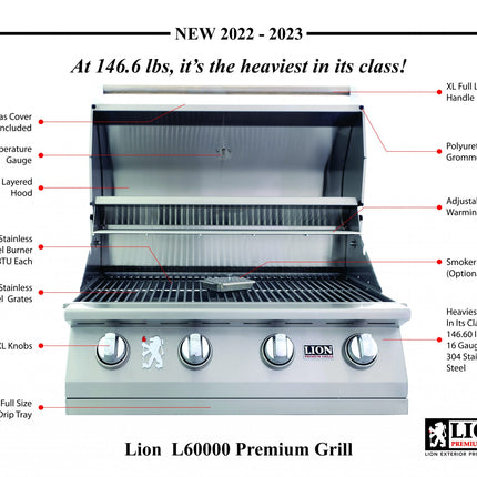 Lion Premium Grills L60000 32-Inch 4-Burner Stainless Steel Built-In Grill