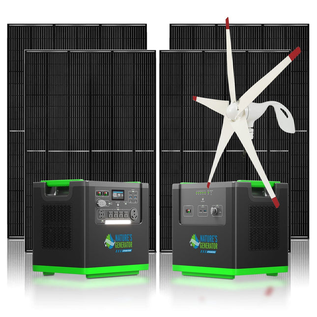 Nature's Generator Lithium 6000W Power Station with Solar Panels and Wind Turbine