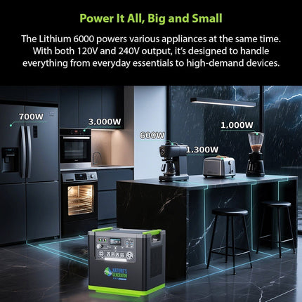 Nature's Generator Lithium 6000W Power Station with Solar Panels and Wind Turbine