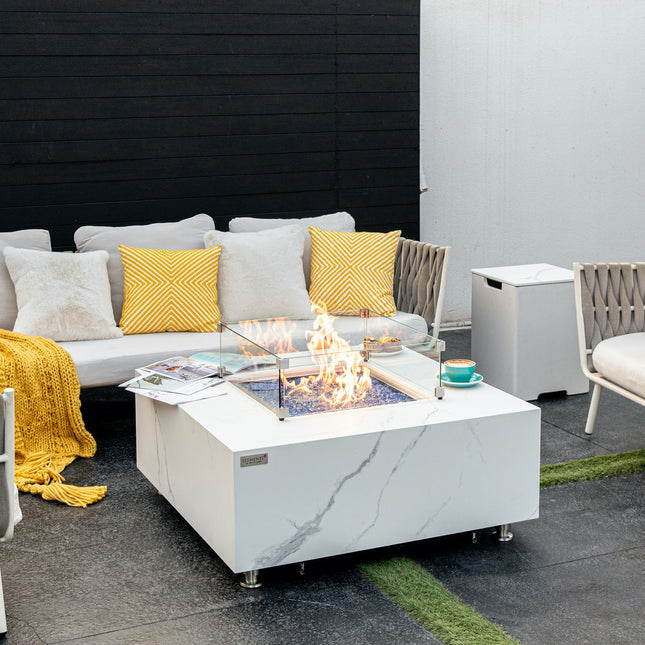 Elementi Plus Bianco White Marble Porcelain Fire Table