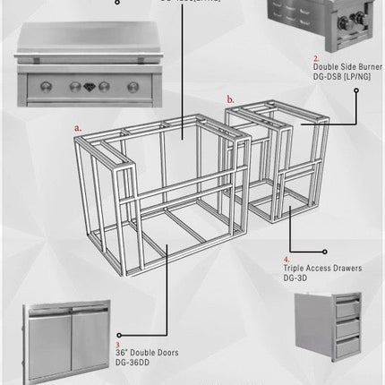 Diamond Grills Outdoor Kitchen Kit No. 2 - With Side Burner Modular Built In Grill BBQ Island