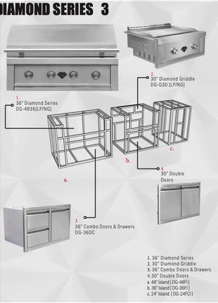 Diamond Grills Outdoor Kitchen Kit No. 3 - With Outdoor Griddle Modular Built In Grill BBQ Island Kit