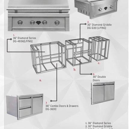 Diamond Grills Outdoor Kitchen Kit No. 3 - With Outdoor Griddle Modular Built In Grill BBQ Island Kit