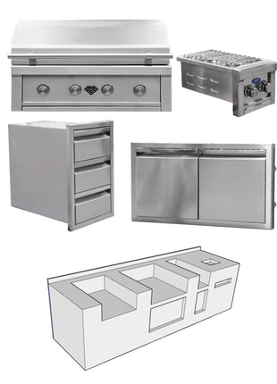 Diamond Grills Outdoor Kitchen Kit No. 2 - With Side Burner Modular Built In Grill BBQ Island