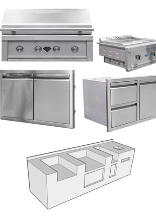 Diamond Grills Outdoor Kitchen Kit No. 3 - With Outdoor Griddle Modular Built In Grill BBQ Island Kit