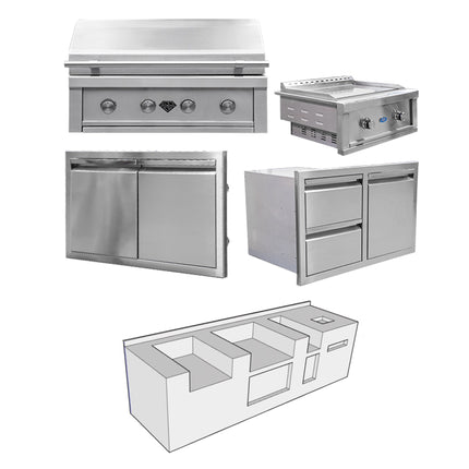 Diamond Grills Outdoor Kitchen Kit No. 3 - With Outdoor Griddle Modular Built In Grill BBQ Island Kit