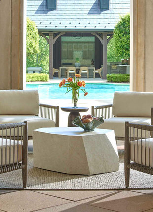 Uttermost Outdoor Borneo Wood Cushion Lounge Set with Stone Table