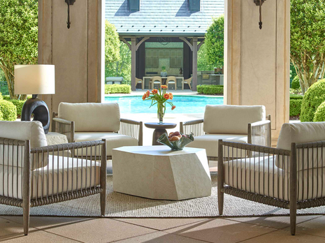 Uttermost Outdoor Borneo Wood Cushion Lounge Set with Stone Table