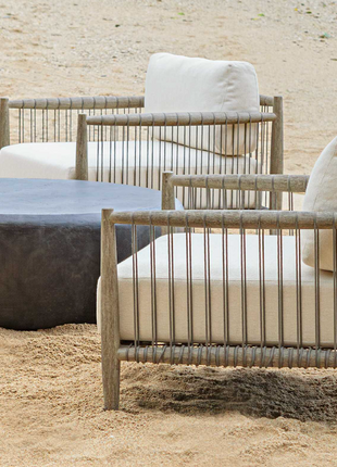 Uttermost Outdoor Borneo Wood Cushion Lounge Set with Dark Stone Table