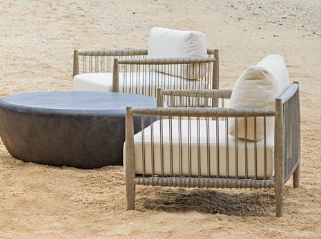 Uttermost Outdoor Borneo Wood Cushion Lounge Set with Dark Stone Table