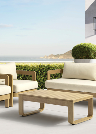 Whiteline Modern Living Outdoor Sally Beige Wood Cushion Lounge Set
