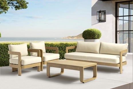 Whiteline Modern Living Outdoor Sally Beige Wood Cushion Lounge Set