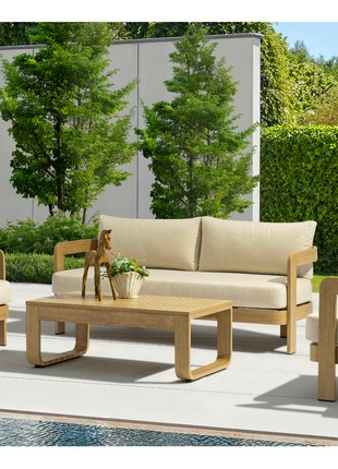 Whiteline Modern Living Outdoor Sally Beige Wood Cushion Lounge Set