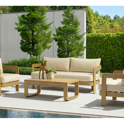 Whiteline Modern Living Outdoor Sally Beige Wood Cushion Lounge Set
