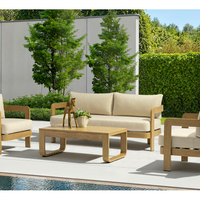 Whiteline Modern Living Outdoor Sally Beige Wood Cushion Lounge Set