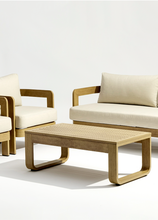 Whiteline Modern Living Outdoor Sally Beige Wood Cushion Lounge Set