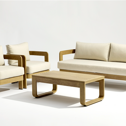 Whiteline Modern Living Outdoor Sally Beige Wood Cushion Lounge Set