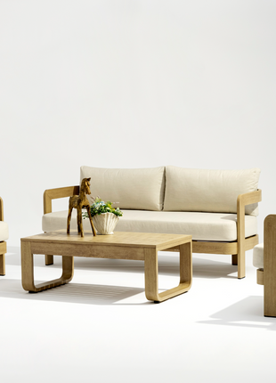 Whiteline Modern Living Outdoor Sally Beige Wood Cushion Lounge Set