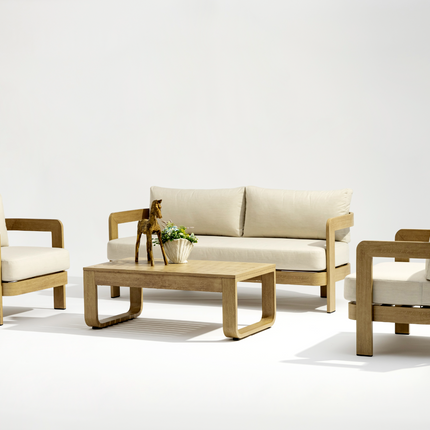Whiteline Modern Living Outdoor Sally Beige Wood Cushion Lounge Set
