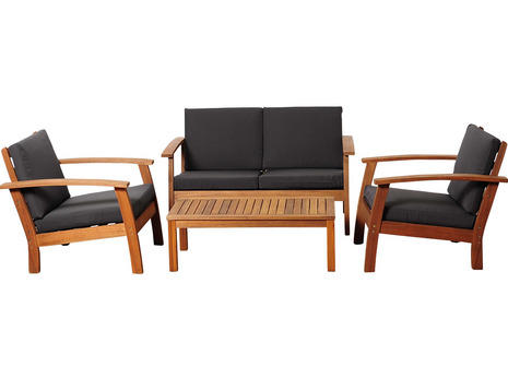 International Home Miami Amazonia Eucalyptus Four Piece Murano Conversation Set with Black Cushions