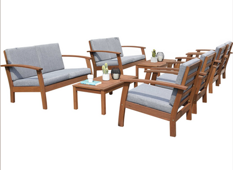 International Home Miami Amazonia Burano 8 Piece Wood Cushion Conversation Set