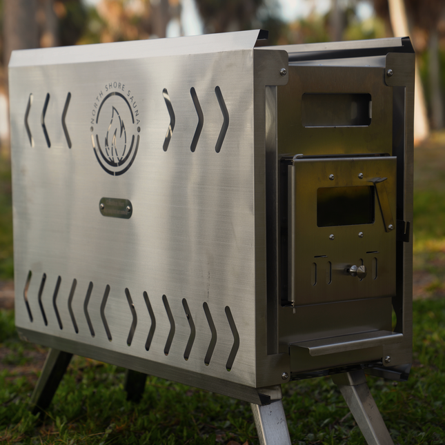 North Shore Sauna Tent Wood Stove | Portable | Brushed Stainless