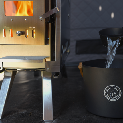 North Shore Sauna 5L Black Aluminum Sauna Bucket and Ladle Set with Elegant Bamboo Handles