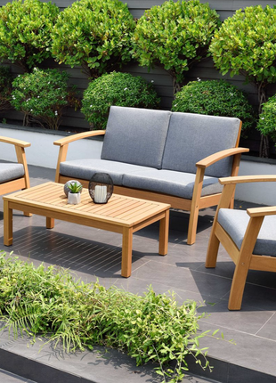 International Home Miami Amazonia Burano 4 Piece Wood Cushion Outdoor Lounge Set