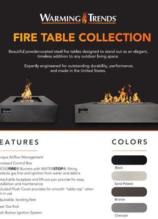 Warming Trends AON Powder-Coated Steel Rectangular Fire Table