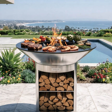 Arteflame 40″ Platinum Series — Stainless Fire Bowl Flat-Top Grill with Storage Base