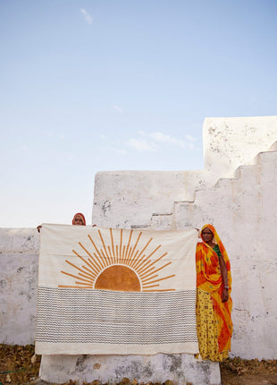 Powered By People Rising Sun Linen Throw