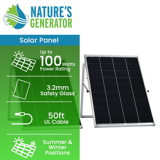 Nature's Generator Rigid 100W Monocrystalline Solar Panels Plus Stand (2 Pack)